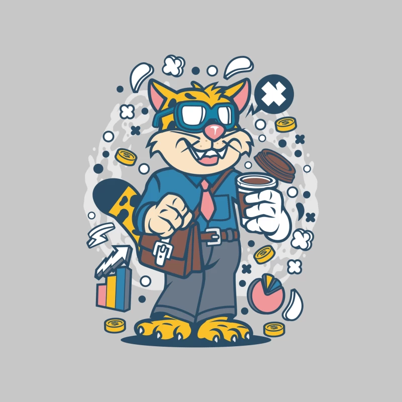 Chat d'affaires énergique tenant un café Homme Manches Longues T-Shirt