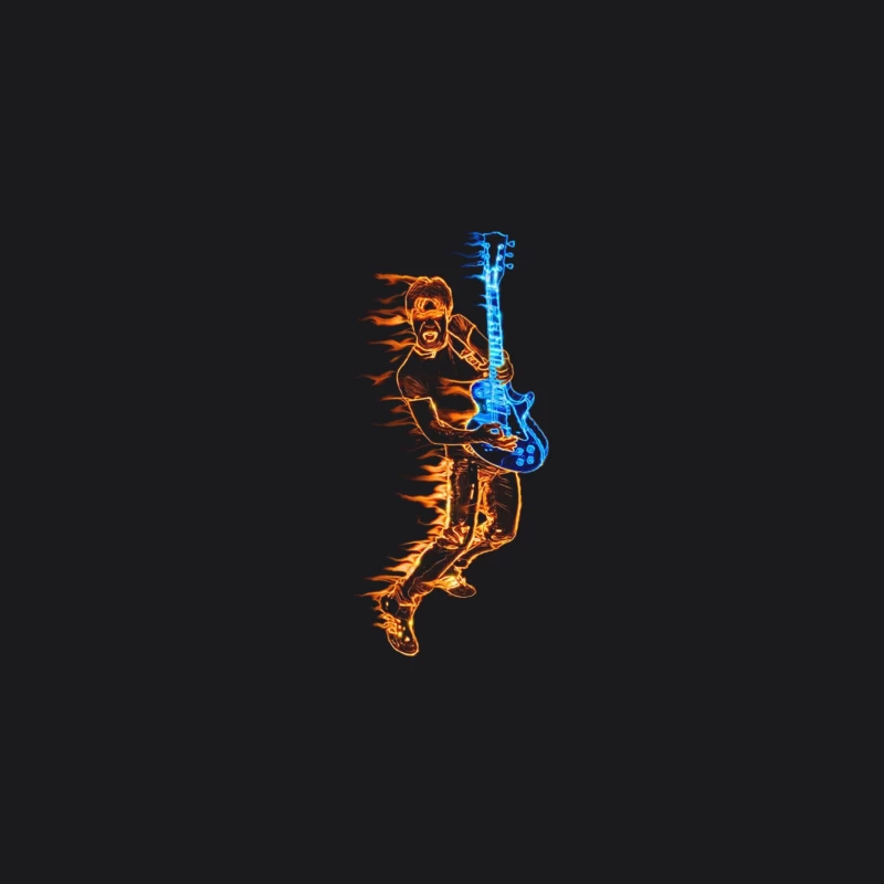 Energetic Guitarist Playing with Flames Travel Mug