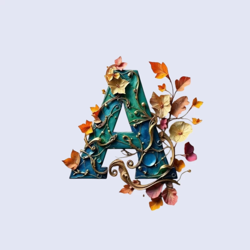 Ornate Teal Letter A with Autumn Floral Embellishments Mouse Pad