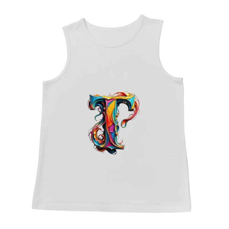 Ornate Colorful Typography: Decorated Letter T Illustration Male Tank Top