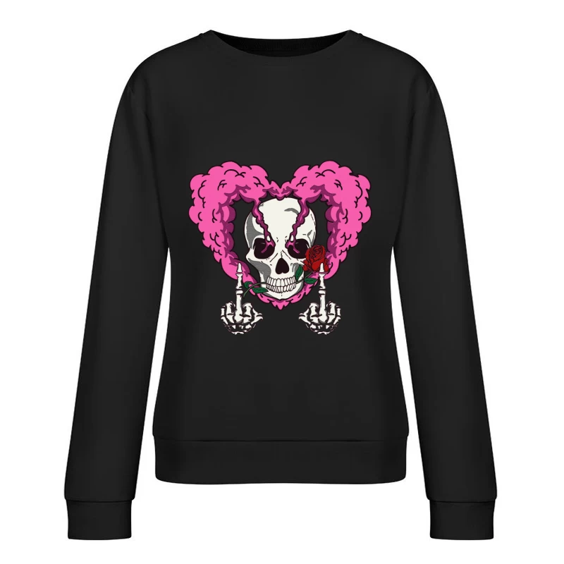 Schädel mit Herz und Rose Damen Pullover Sweatshirt