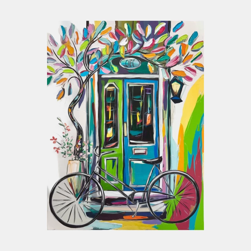 Whimsical Cafe Entrance: A Colorful Abstract Painting Male Tank Top