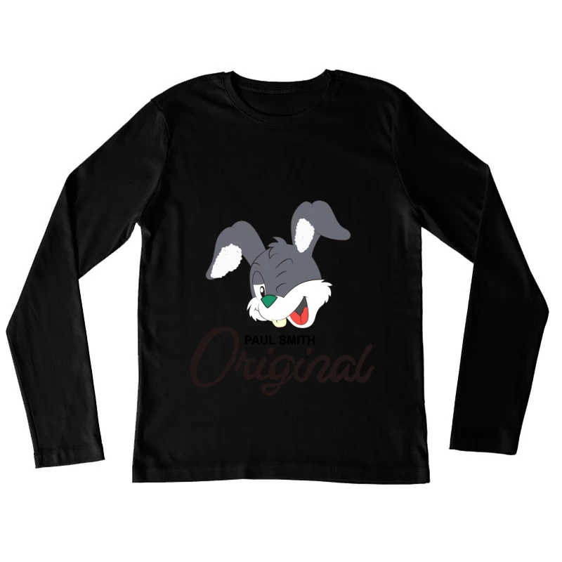 Grauer Cartoon-Hase Originaldesign Damen Langarm T-Shirt