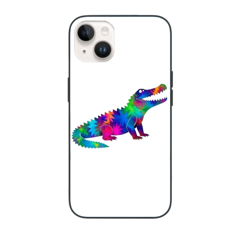 Rainbow Tie-Dye Dinosaur Digital Art iPhone Case