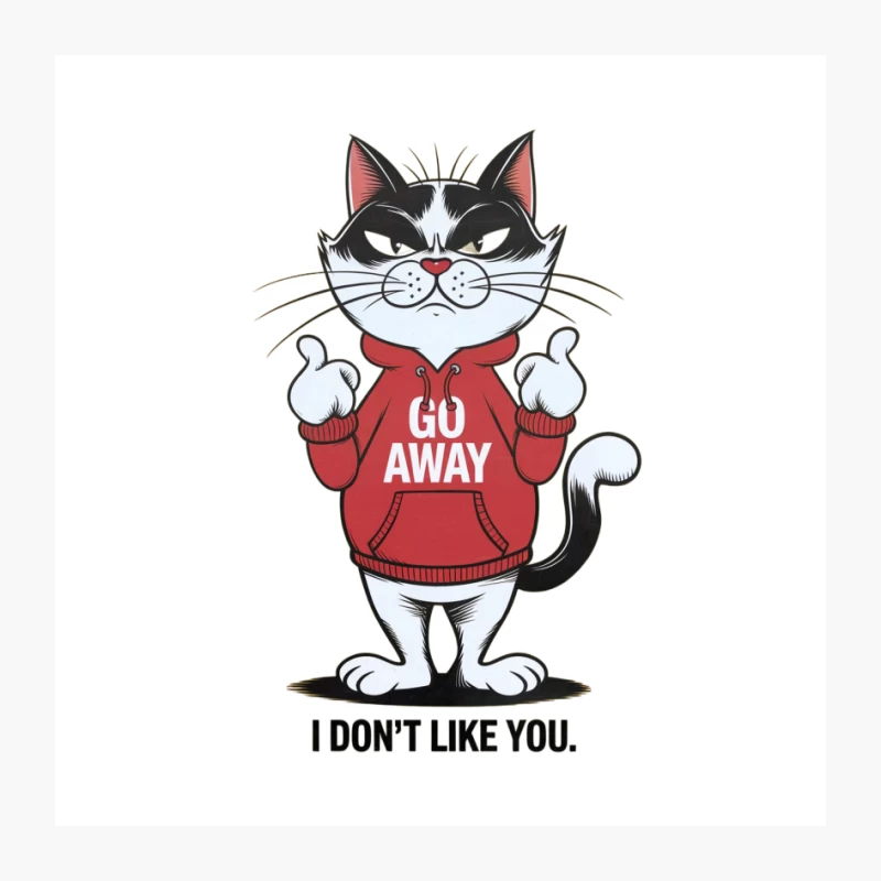Grumpy Cartoon Cat in "Go Away" Hoodie Making Rude Gesture Pin