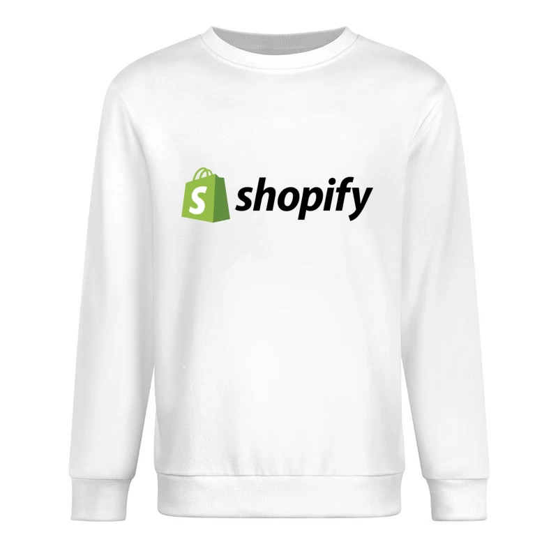 Shopify E-commerce Platform Logo with Green Shopping Bag Icon Male Pullover Sweatshirt