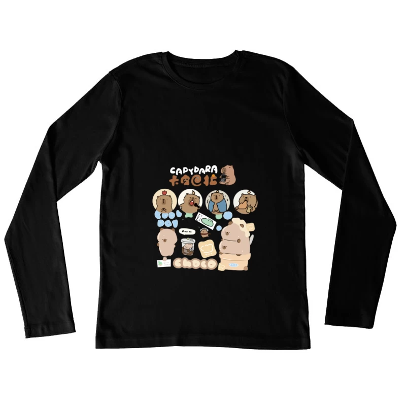Illustrations Adorables de Capybara Femme Manches Longues T-Shirt