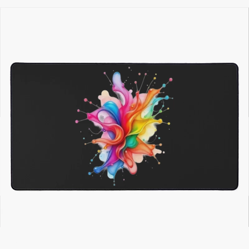 Vibrant Rainbow Watercolor Splash Abstract Art Desk Mat