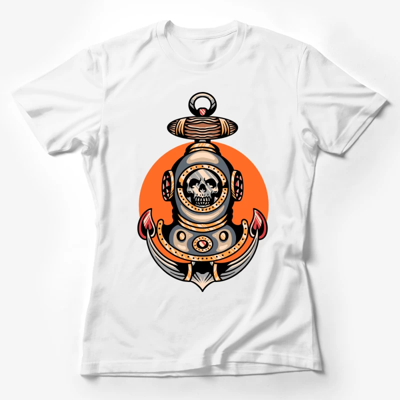 Vintage Nautical Skull Diving Helmet Illustration Female T-Shirt