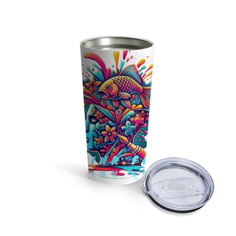 Psychedelic Mind Splash with Fish and Flowers Travel Mug