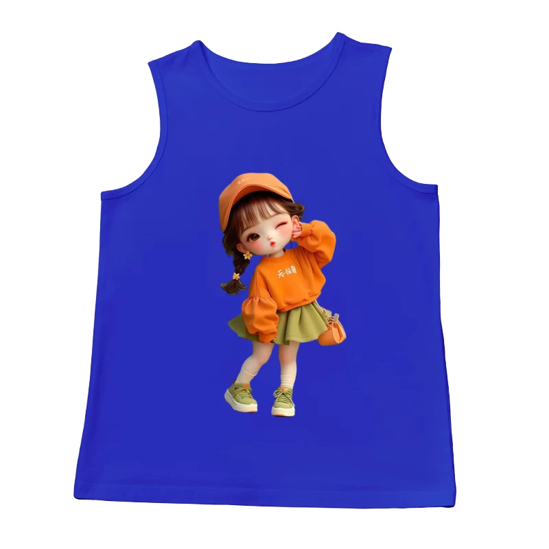 Niedliches Mädchen in Orange mit Accessoires Herren Tanktops