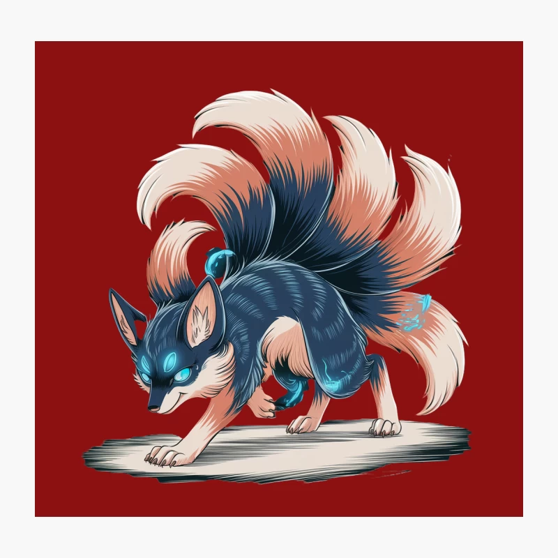 Mythical Multi-Tailed Fox Creature in Anime Style Throw Pillow