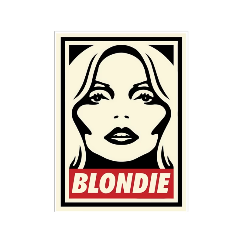 Stylized Pop Art Blondie Band Poster in Black and White with Red Text Pin