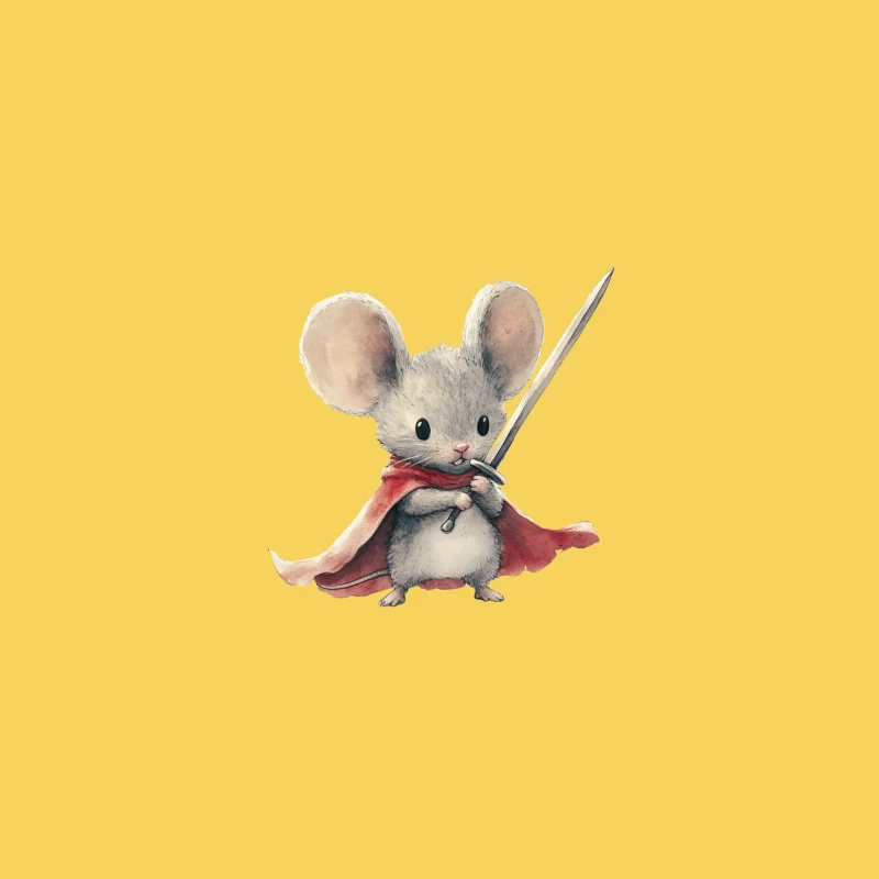 Cute Warrior Mouse with Red Cape and Sword Watercolor Illustration Bucket Hat