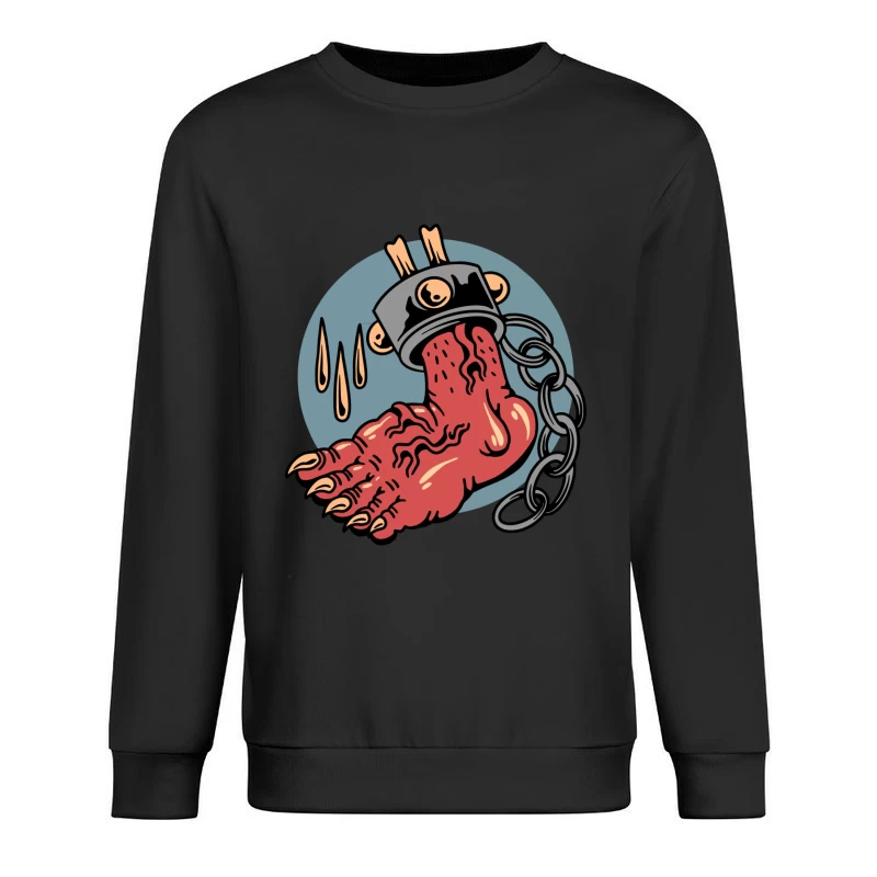 Surreal Horror Illustration of a Chain-Bound Hand Male Pullover Sweatshirt