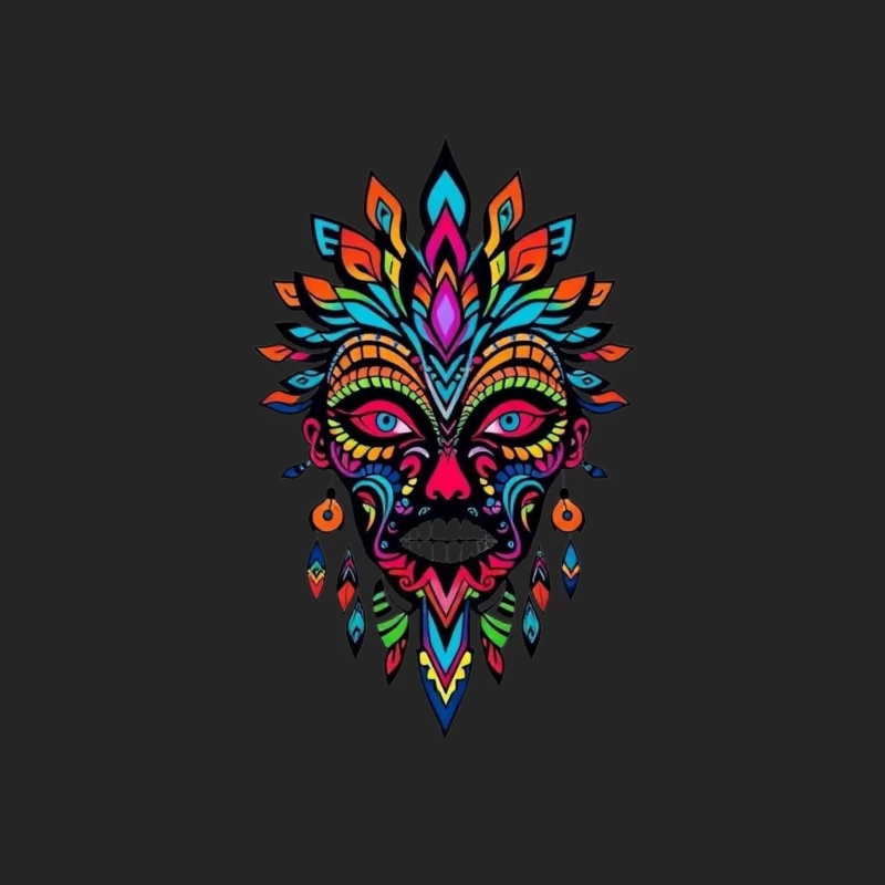 Colorful Tribal Mask Illustration Male Pullover Sweatshirt