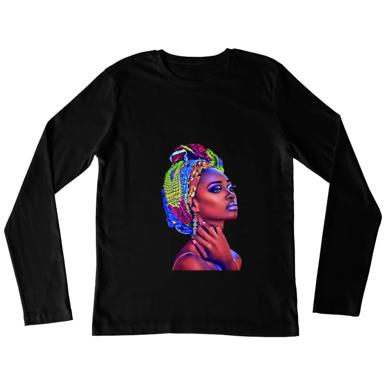 Frau mit buntem Kopftuch Damen Langarm T-Shirt