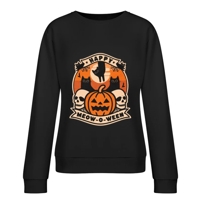Fröhliches Meow-o-ween mit Kürbissen und Katzen Damen Pullover Sweatshirt