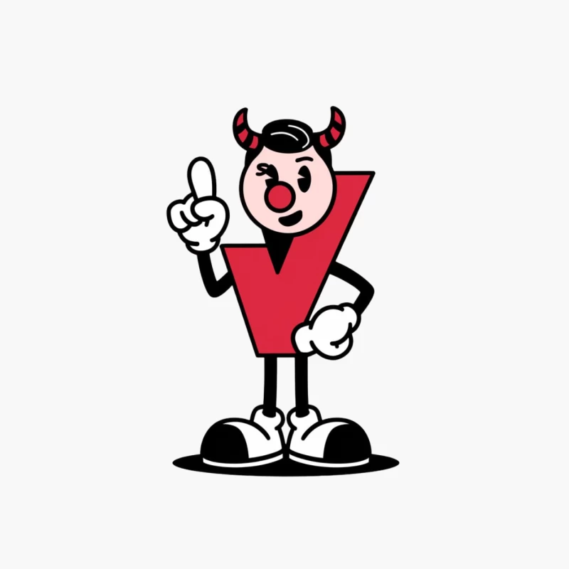 Vintage Red Letter V Devil Mascot Character Cotton Tote Bag
