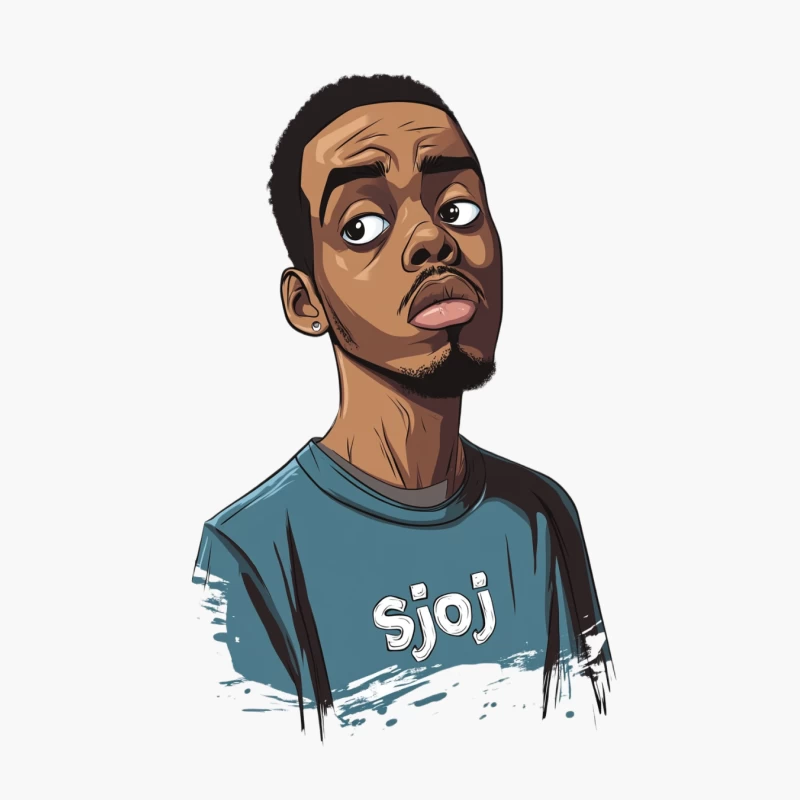 Expressive Cartoon Portrait of African American Man in Blue T-Shirt Cotton Tote Bag