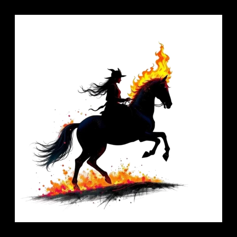 Mystical Dark Rider with Flaming Horse Silhouette Pin