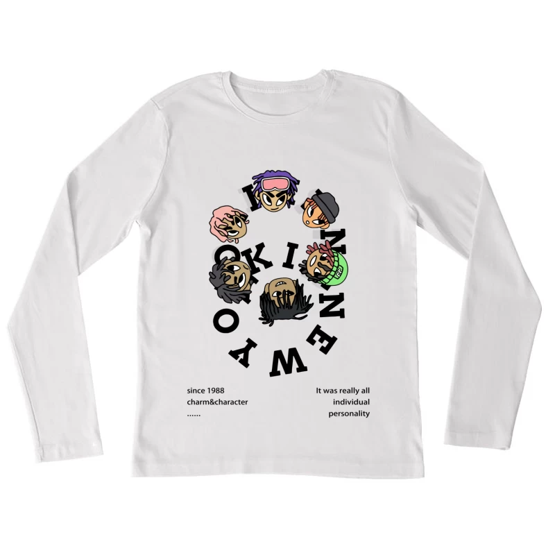 Bunte Cartoon-Charaktere im Kreis Damen Langarm T-Shirt