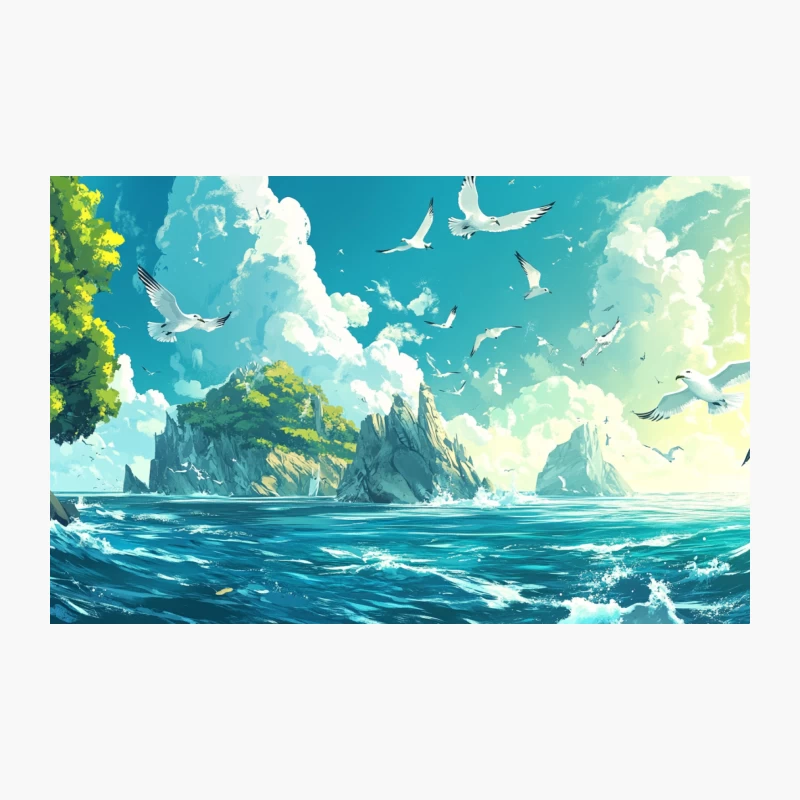 Tranquil Fantasy Seascape with Soaring Birds Travel Mug