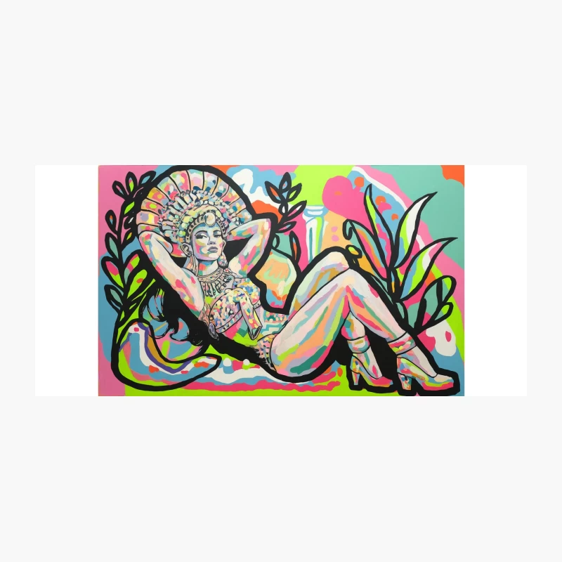 Vibrant Pop Art Painting of Reclining Figure with Tropical Motif Coffee Mug