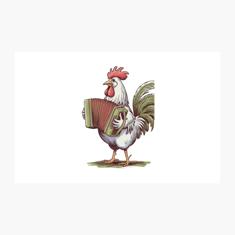 Musical Rooster: Cartoon Illustration of Accordion-Playing Farm Animal Travel Mug