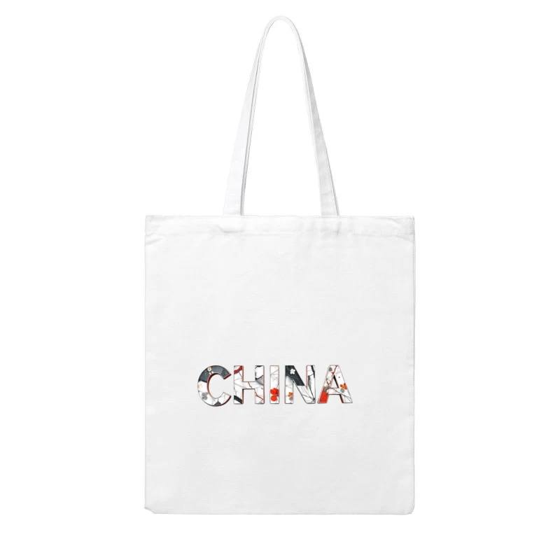 Artistic China Typography with Oriental Floral Design Cotton Tote Bag