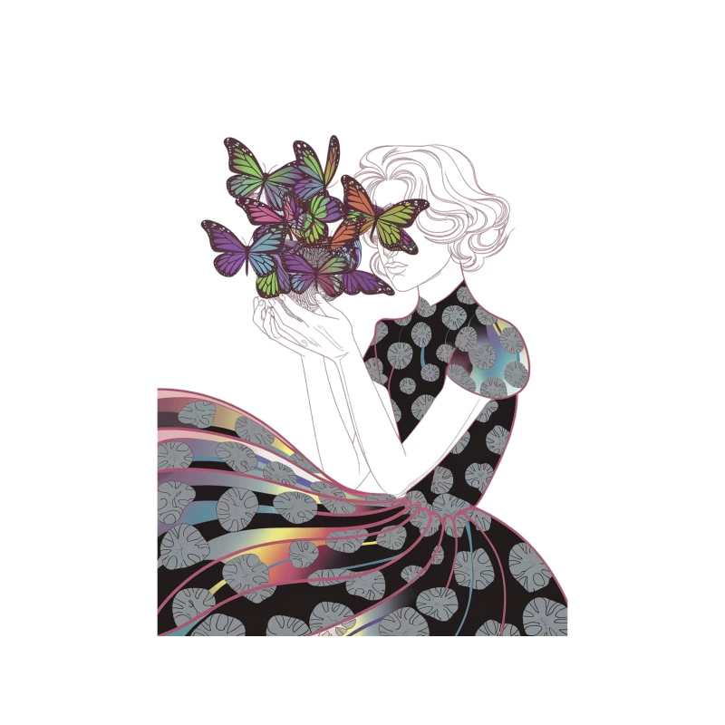 Ethereal Butterfly Woman in Floral Fashion Tapestry
