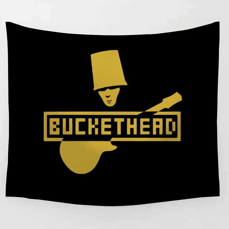 Gold Buckethead Guitar Player Logo Design Tapestry