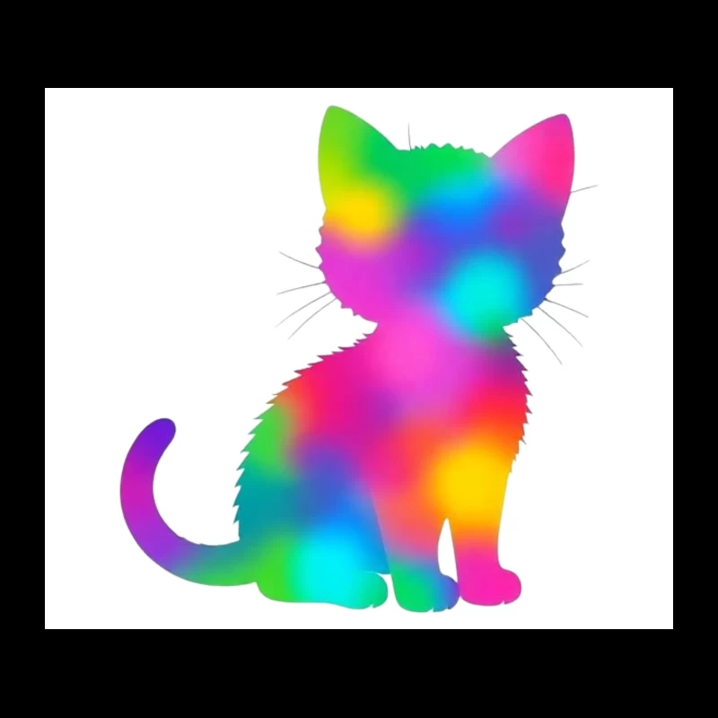 Rainbow Gradient Cat Silhouette Art Tapestry