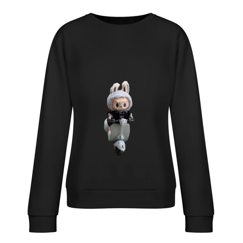 Puppe mit Hasenmütze auf Roller Damen Pullover Sweatshirt