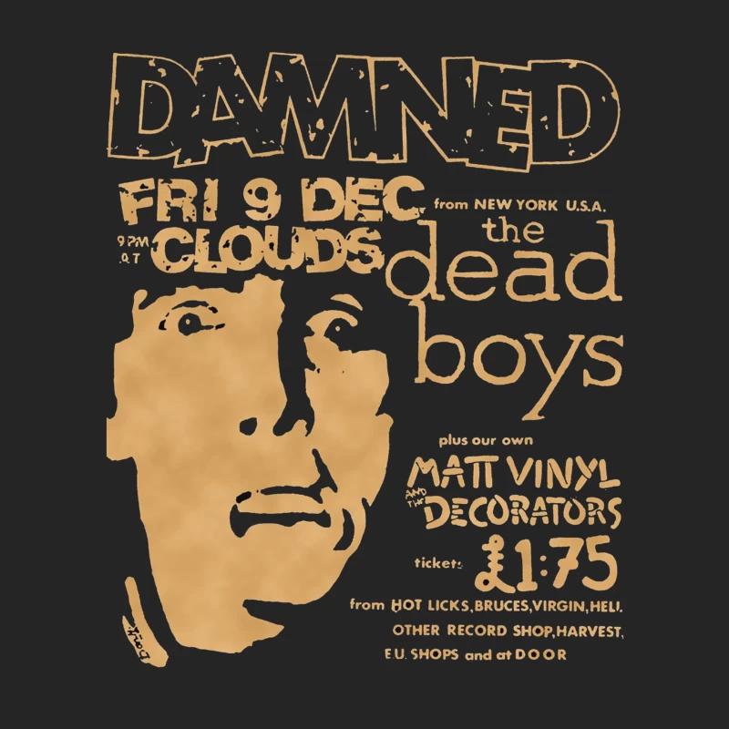 Vintage Concert Poster for The Damned with Clouds and Dead Boys - December 9th Male Pullover Sweatshirt