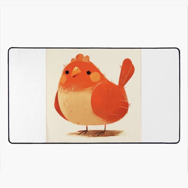 Cute Red Robin Bird Illustration Desk Mat