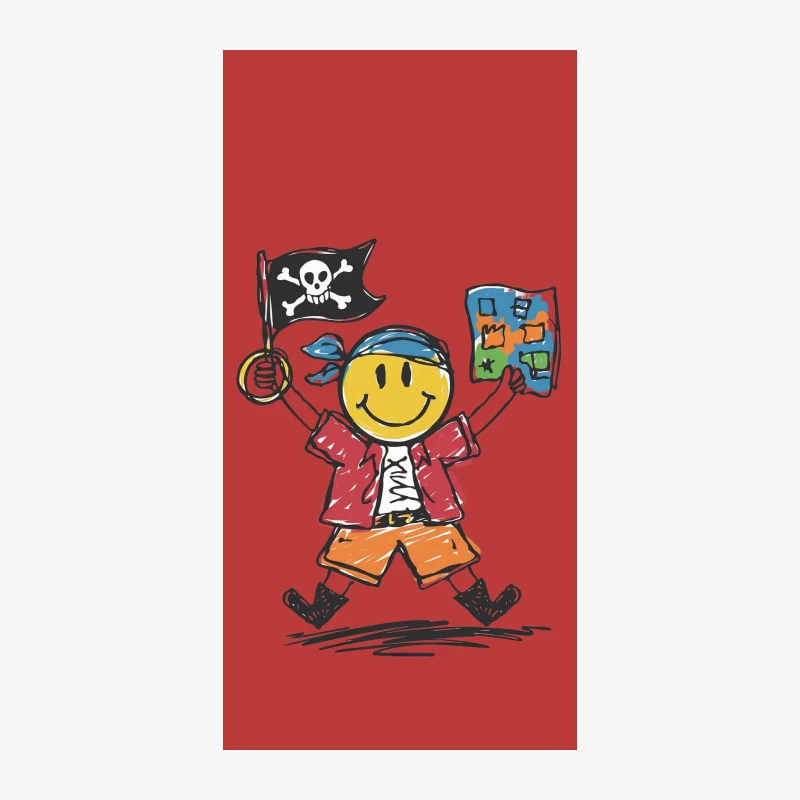 Cartoon Pirate Smiley Face with Treasure Map iPhone Case