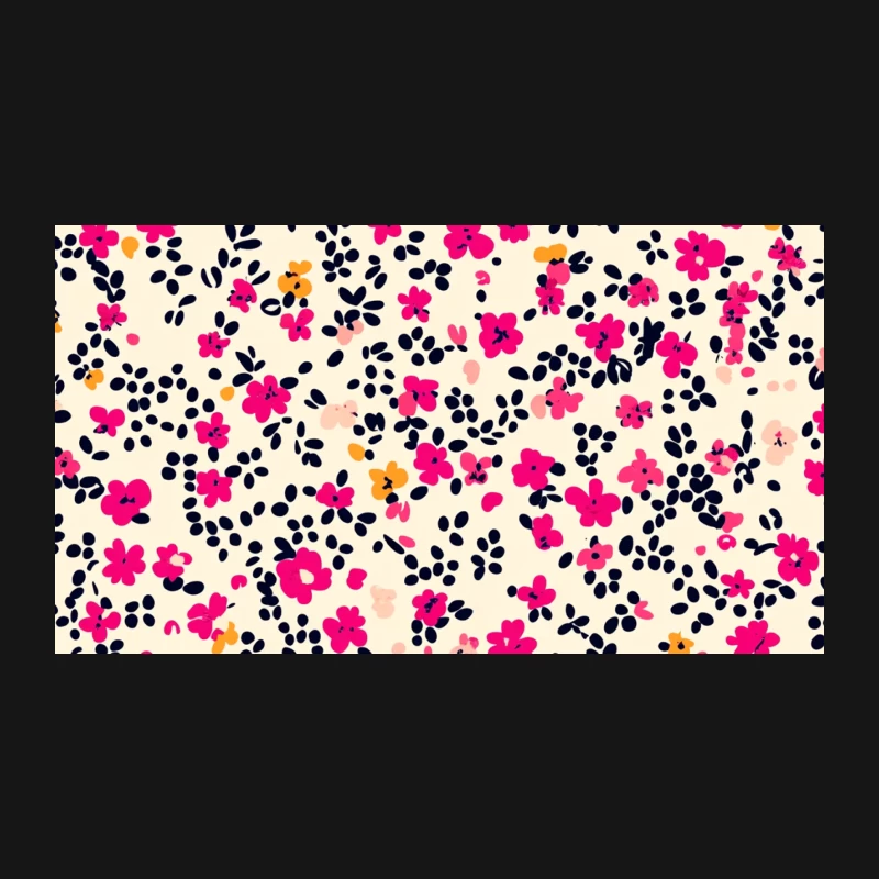 Vintage Ditsy Floral Pattern with Pink Flowers and Black Leaves Desk Mat