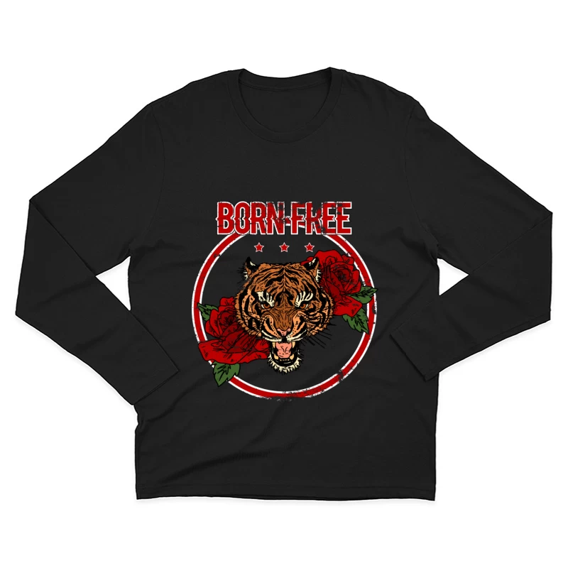 Tigre audacieux avec roses Homme Manches Longues T-Shirt