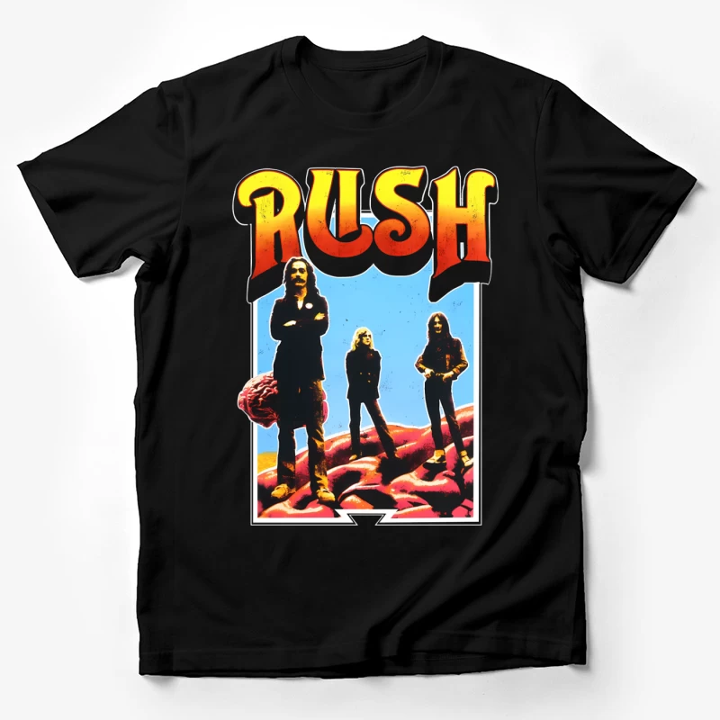 Retro Rush Rock Band Promotional Poster from the 1970s Male T-Shirt