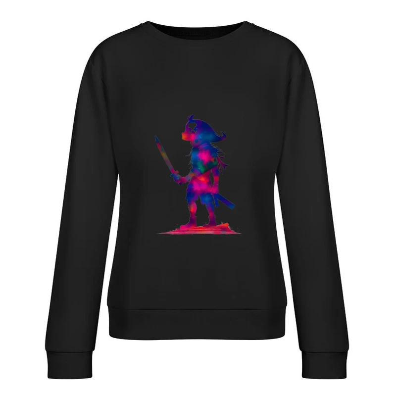 Cosmic Pirate Silhouette with Sword Female Pullover Sweatshirt