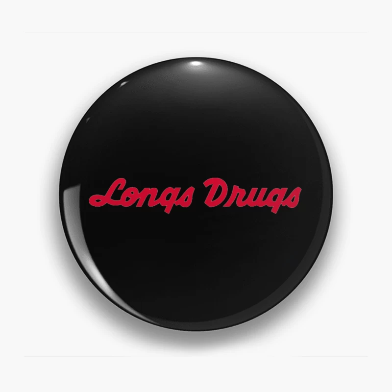 Vintage Longs Drugs Pharmacy Red Cursive Logo Pin