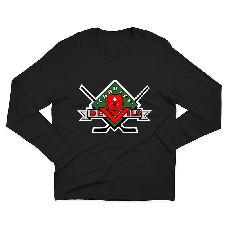 Cardiff Devils Hockey Team Logo with Red Devil Mascot Male Long Sleeve T-Shirt