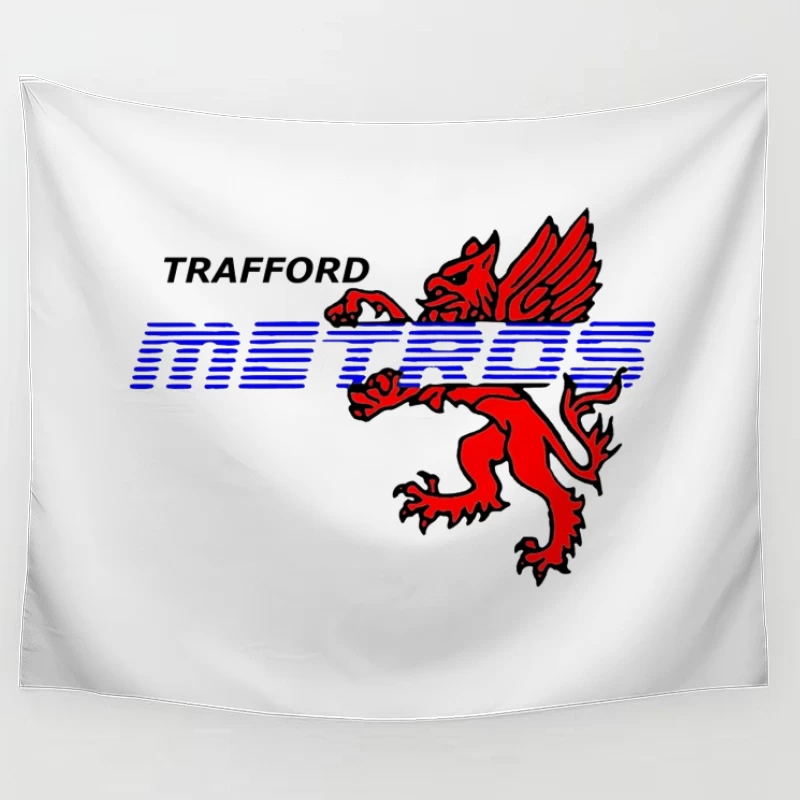 Trafford Metro Transit Logo with Red Heraldic Dragon Tapestry