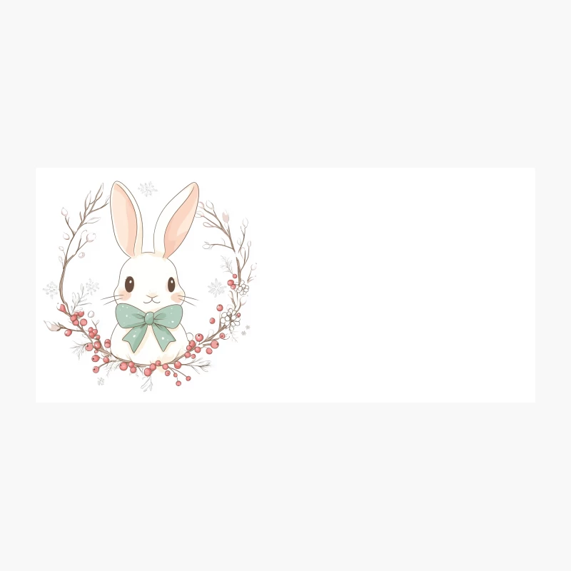 Cute Cartoon Rabbit with Mint Bow Tie in Winter Floral Frame Coffee Mug