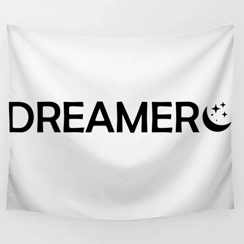 Minimalistic Night Illustration with Moon and Stars Tapestry