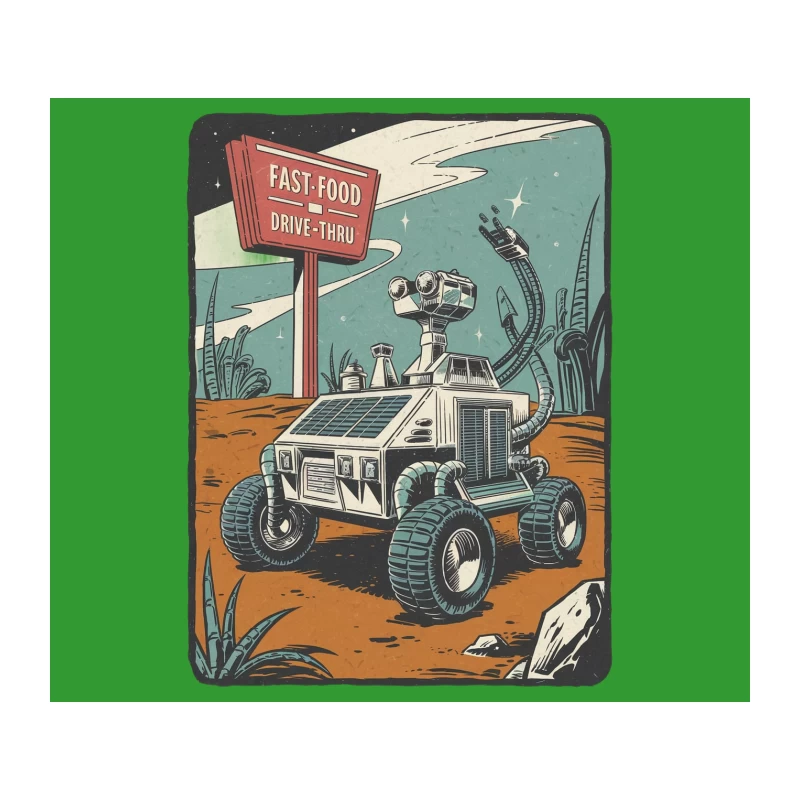 Retro Sci-Fi Space Rover at Alien Fast Food Drive-Thru Tapestry