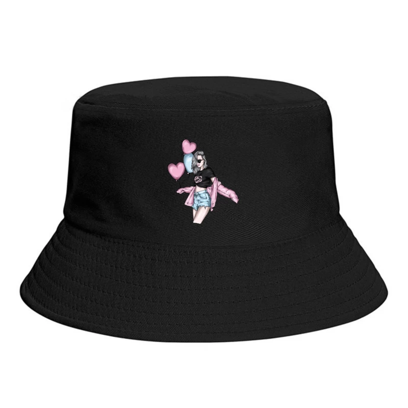 Stylish Girl with Balloons in Summer Fashion Bucket Hat