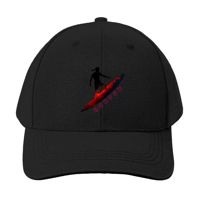 Dynamic Surfer Silhouette with Red Wave Effect Baseball Cap