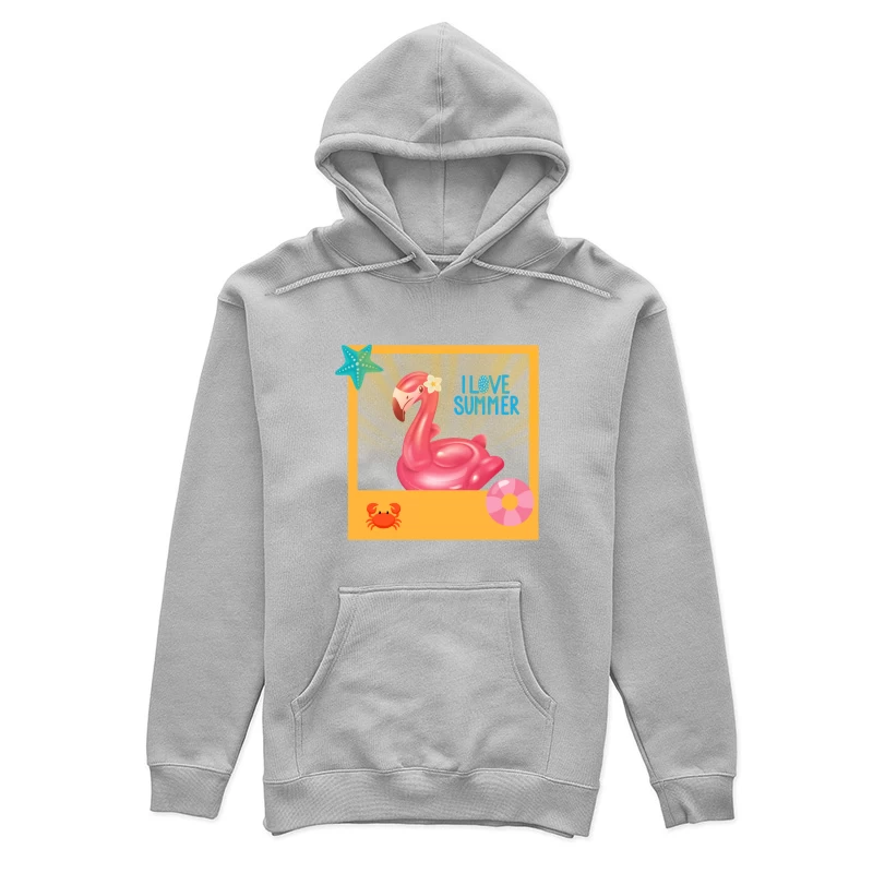 Cool Pink Flamingo with Sunglasses on Beach Female Pullover Hoodie